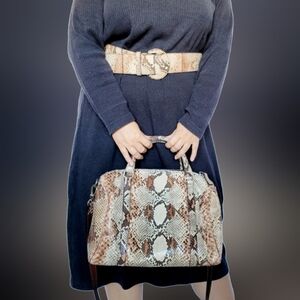 Enrico Pucci Women's Real Python Snakeskin Leather Set Bag+Belt Brown/Tan